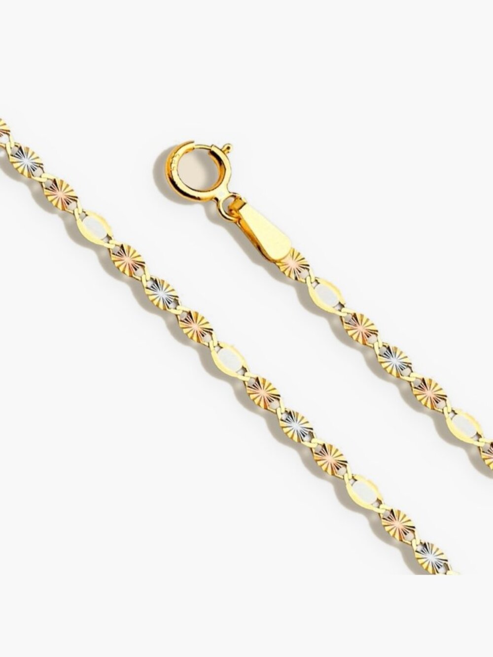 14K Tri-Color Gold Chain Necklace 20 Inch | 2mm Diamond Cut Sparkle Chain